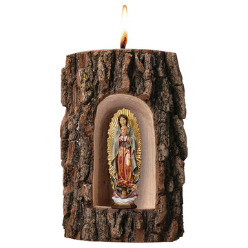 Madonna Guadalupe in Grotte Ulme mit Kerze UP075450 (8 cm, lasiert)
