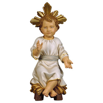 Gesù Bambino seduto su culla con Raggiera UP745100 (10 cm, colore)