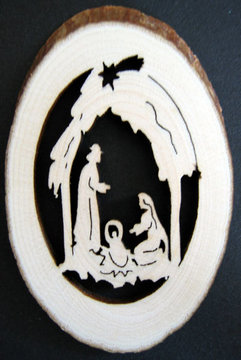 Tree disk with nativity 509193 (2,36", natural)