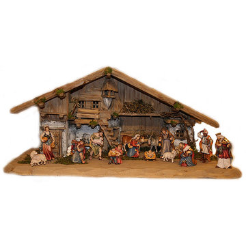 Presepio Tirolese capanna con 14 statuine H.K. DE4300 (9 cm, colore)