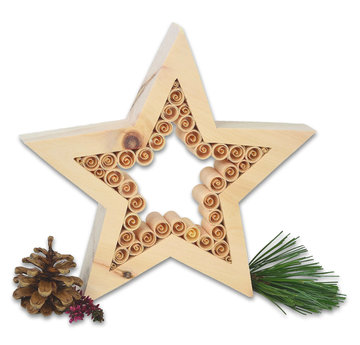 Stella con riccioli di legno PZ003 (20 cm, naturale)